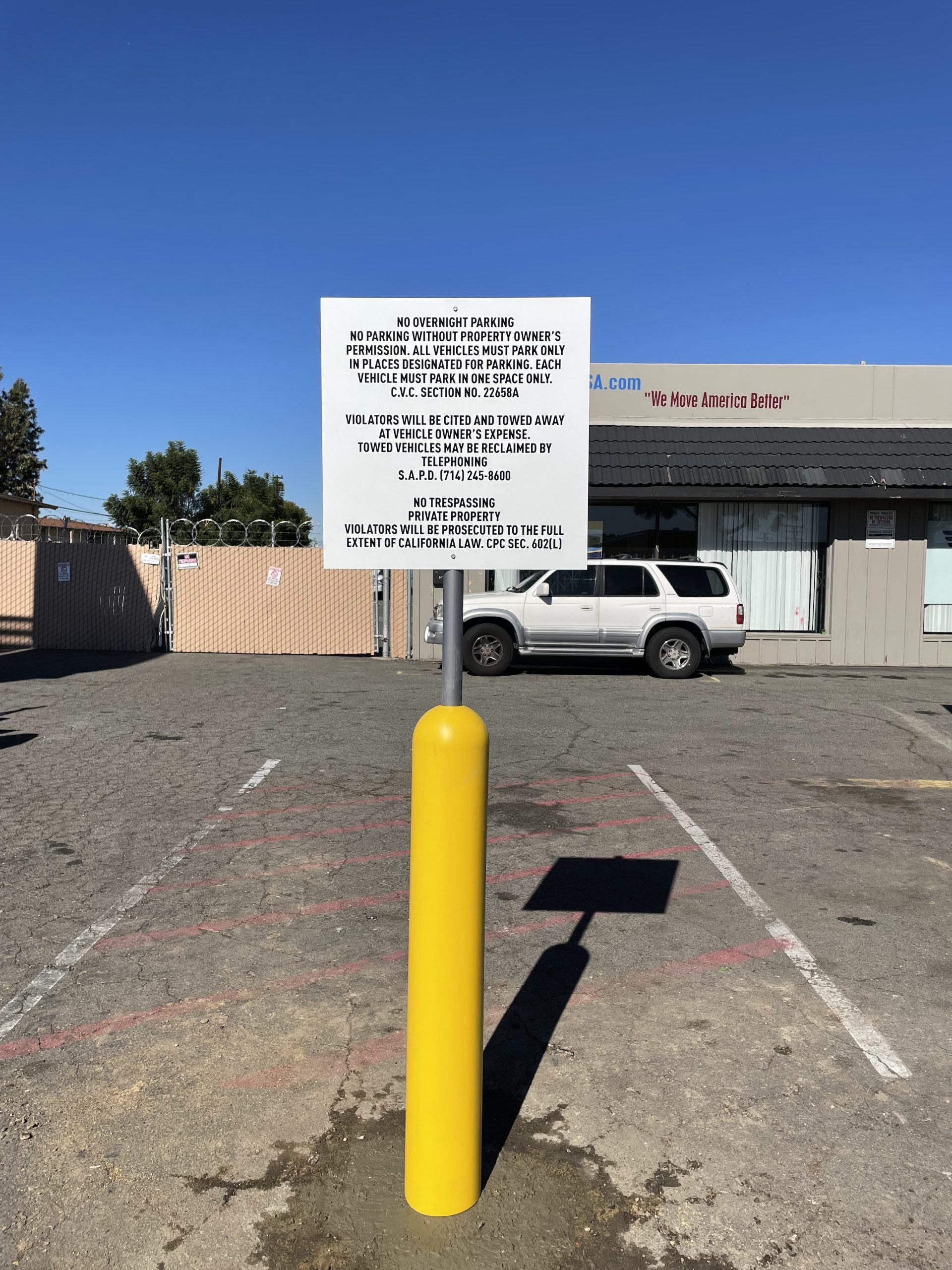 Bollard Post Mounted Private Property, No Trespassing Sign